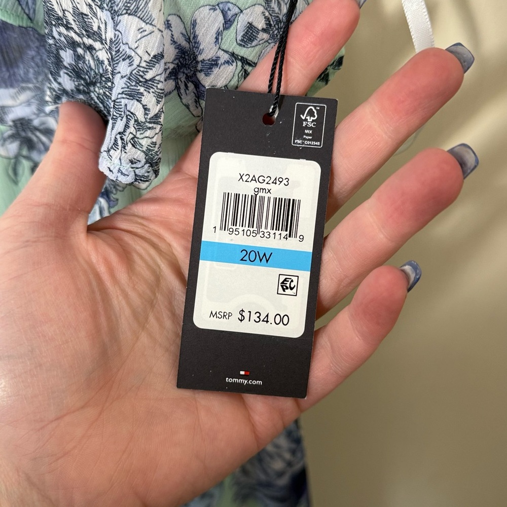 Tommy Hilfiger Women’s Blue & Green Belted Floral Dress Plus Size 20W - Picture 3 of 8